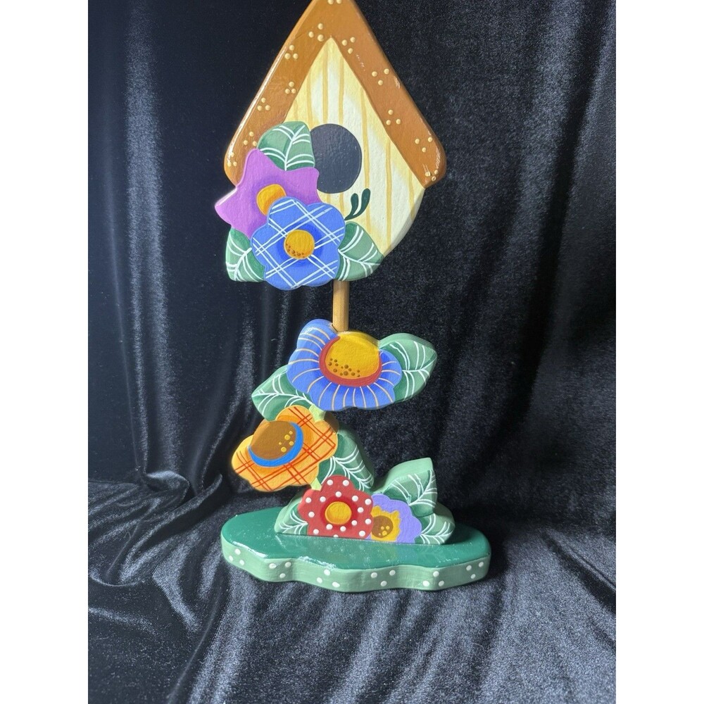 Handmade Painted Wood Birdhouse Flowers Garden Cottage Home Decor